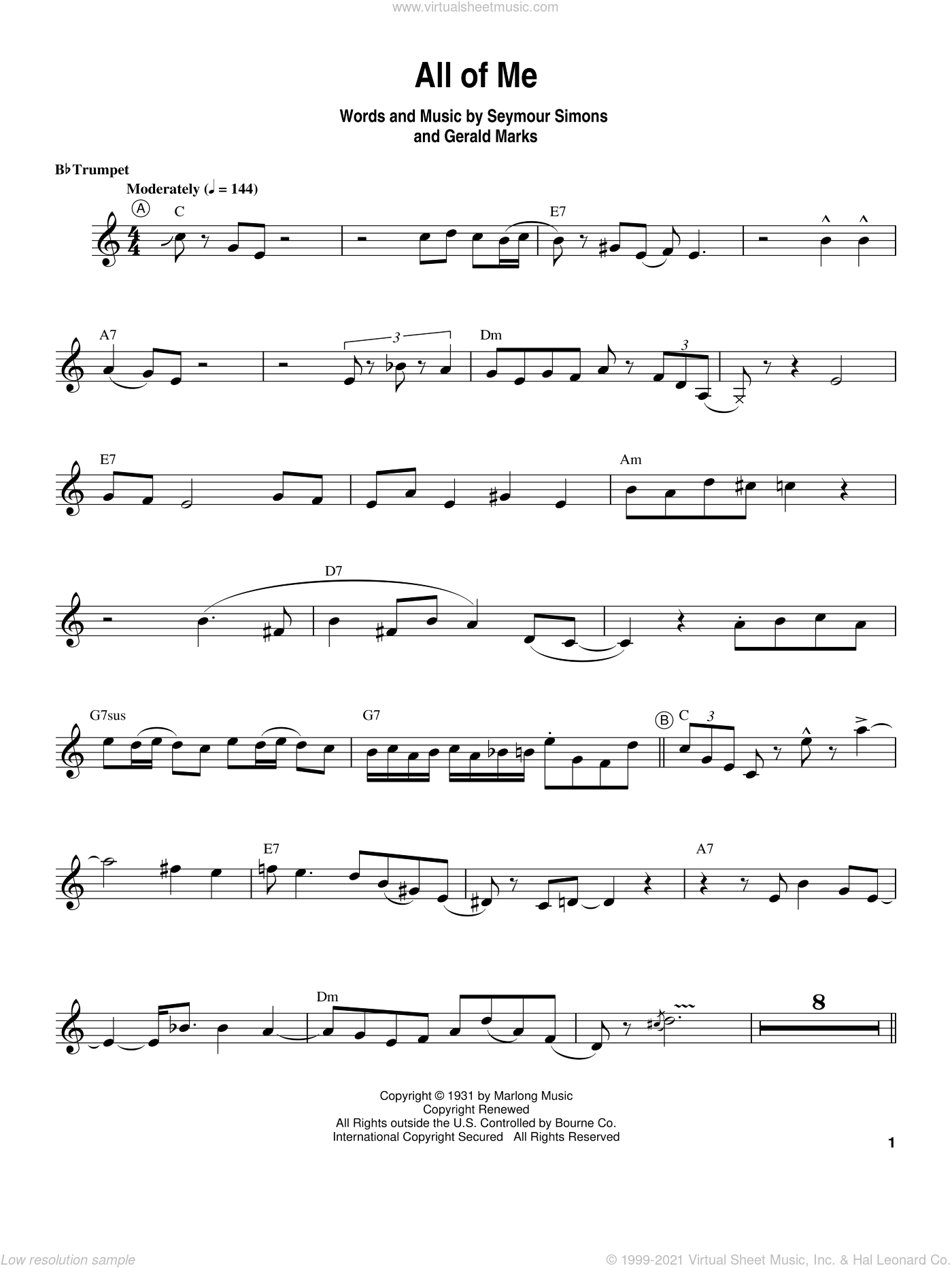 All Of Me Sheet Music For Trumpet Solo transcription PDF Worksheets Library