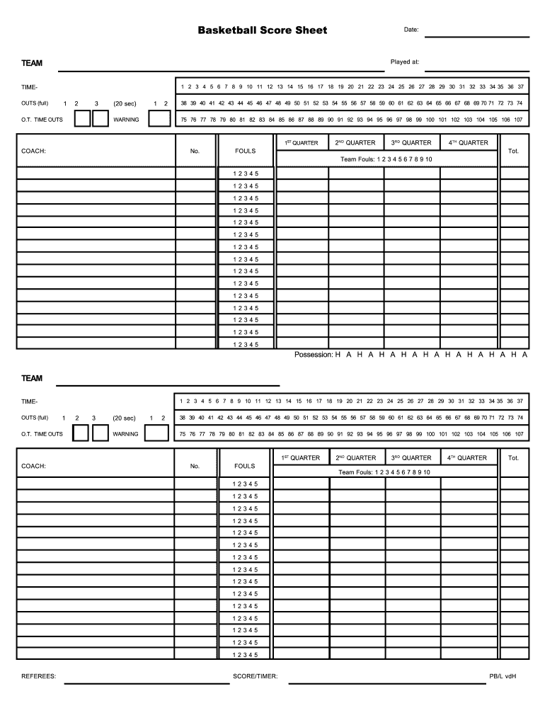 Basketball Score Sheet Mium Fill Online Printable Fillable Blank PdfFiller