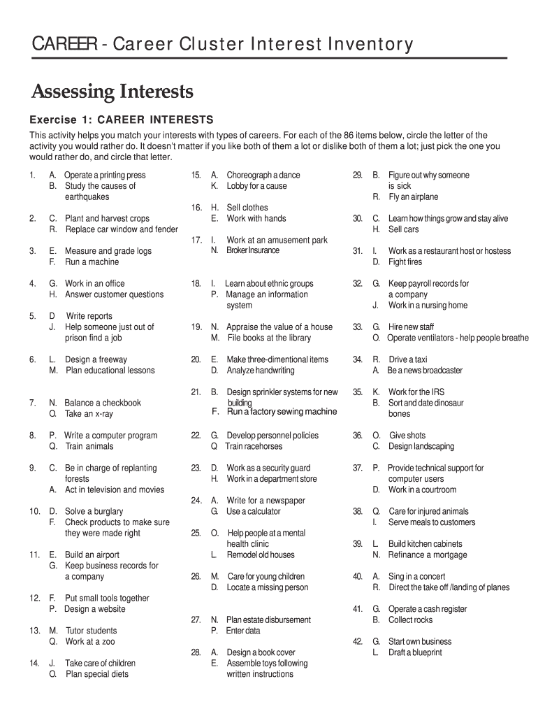 Career Interest Inventory Pdf Fill Out Sign Online DocHub