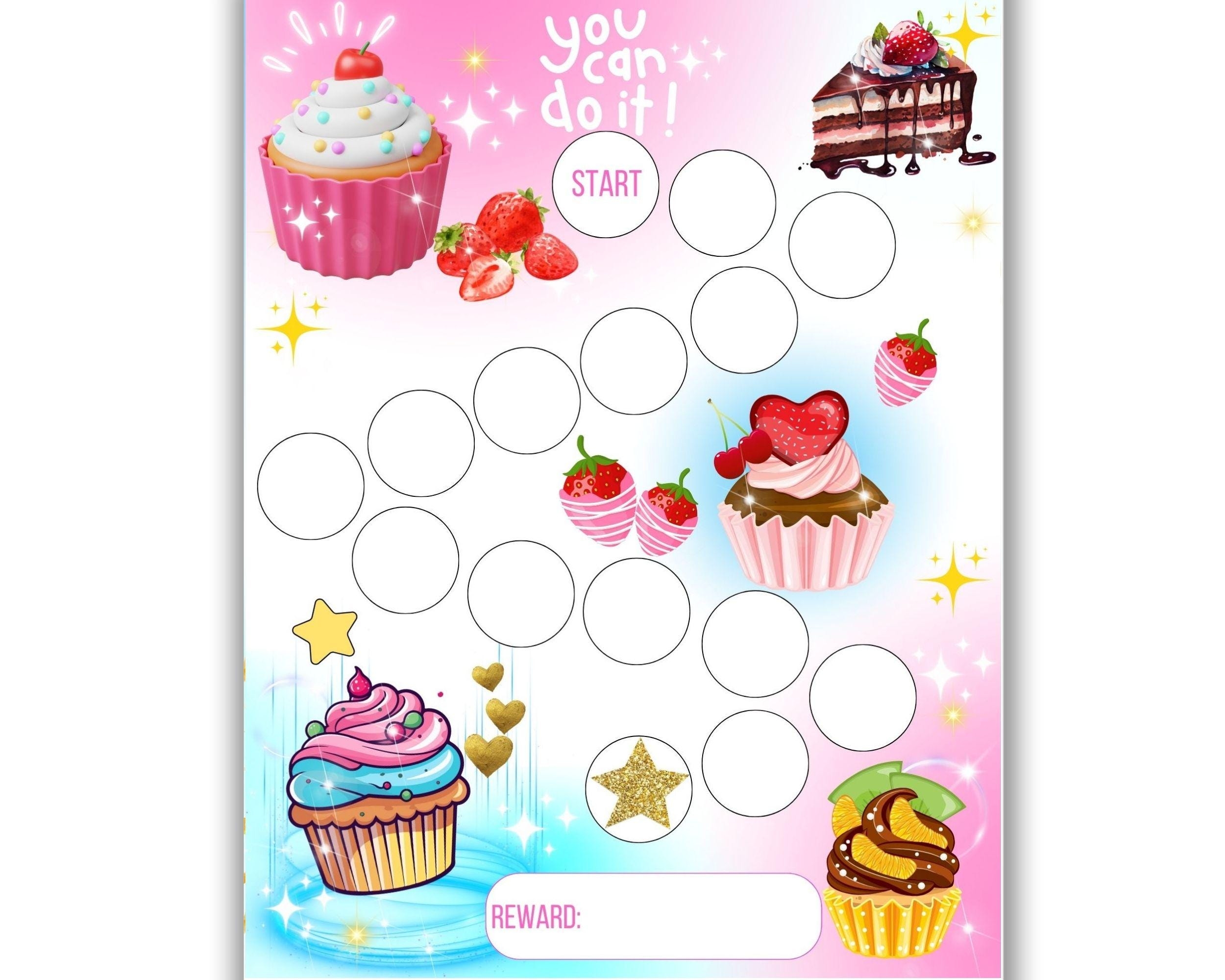 Cupcake Reward Chart Printable Girls Chore Chart Toddler Behavior Tracker Potty Training Reading Sticker Chart A4 Letter Etsy