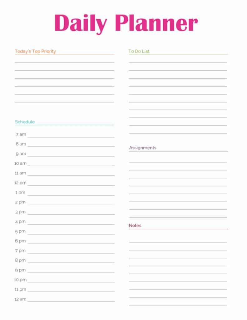 Free Printable Day Planner Pages