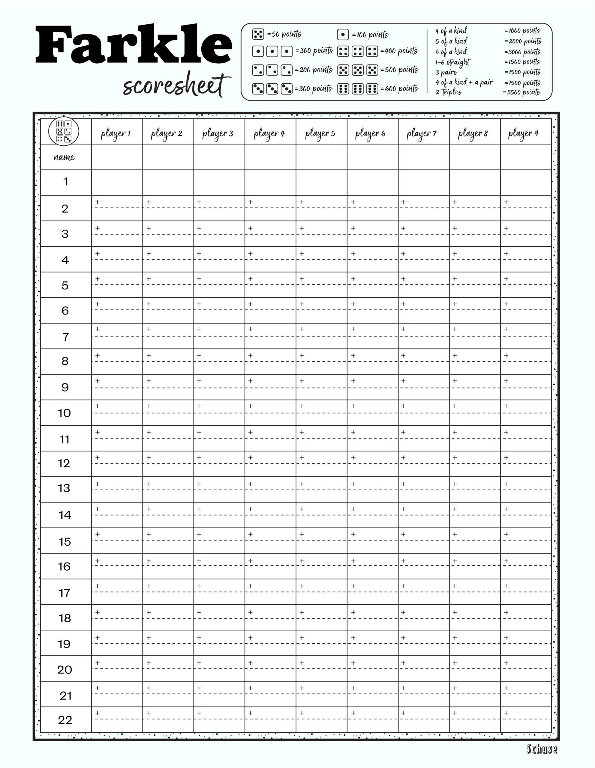 Free Printable Farkle Sheets