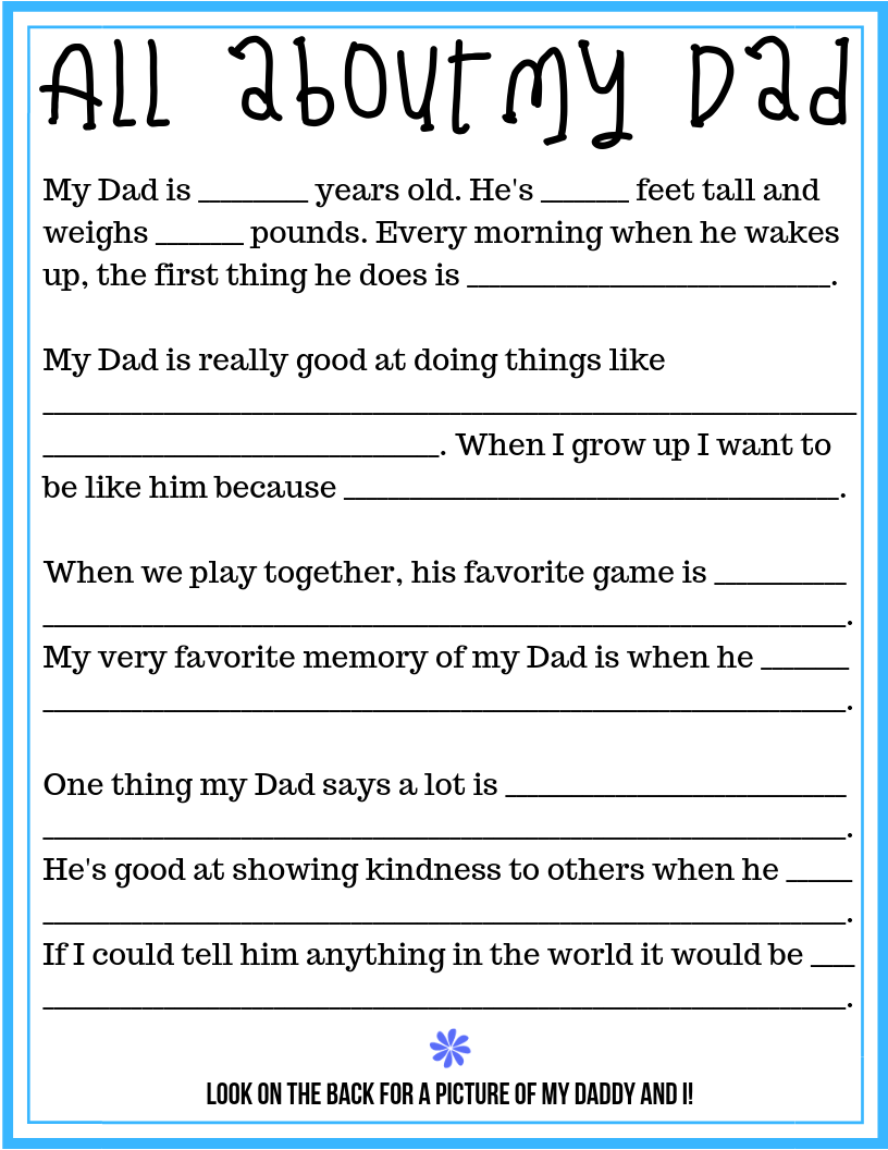 Fathers Day Questionnaire Free Printable Printable Party Favors
