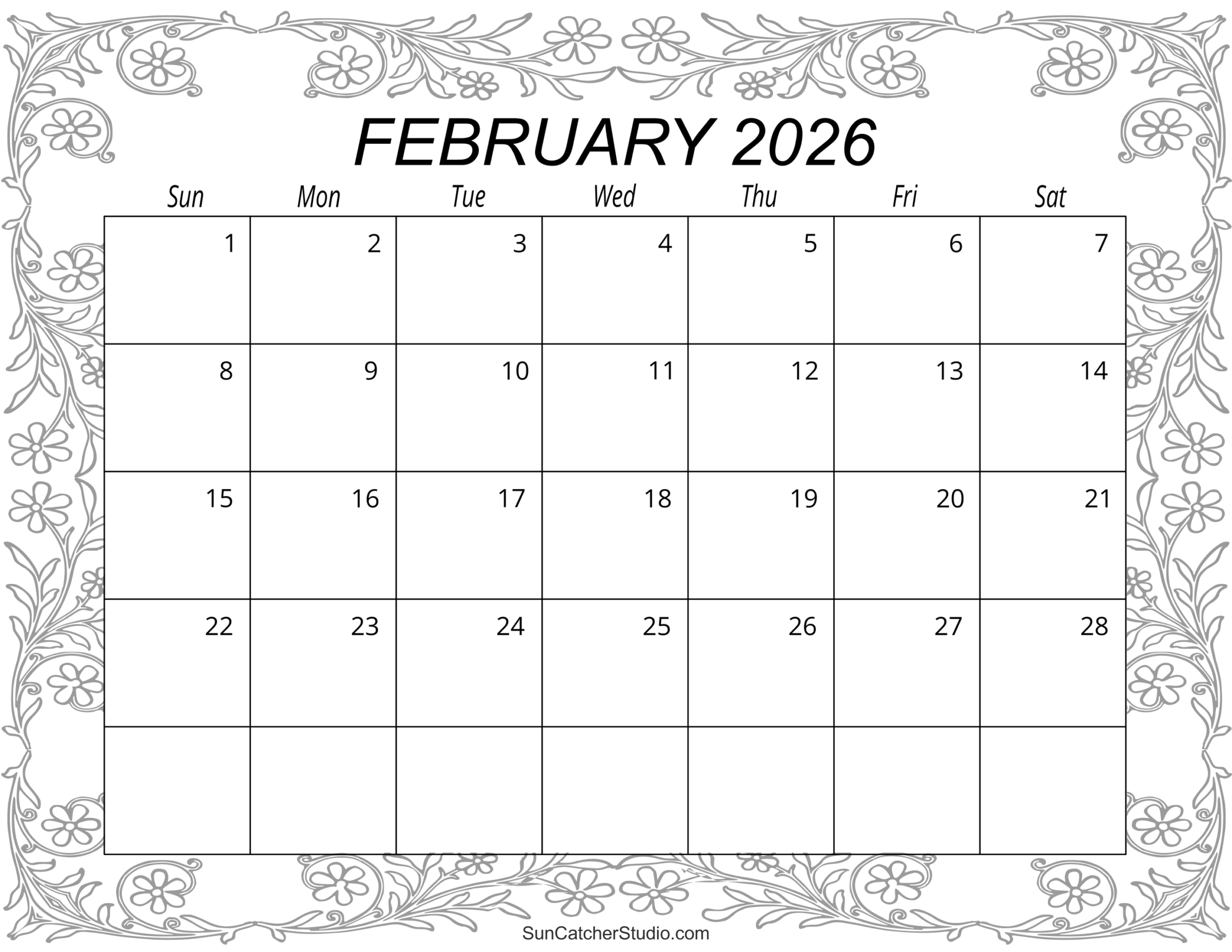 Febrauary 2026 Calendar Printable