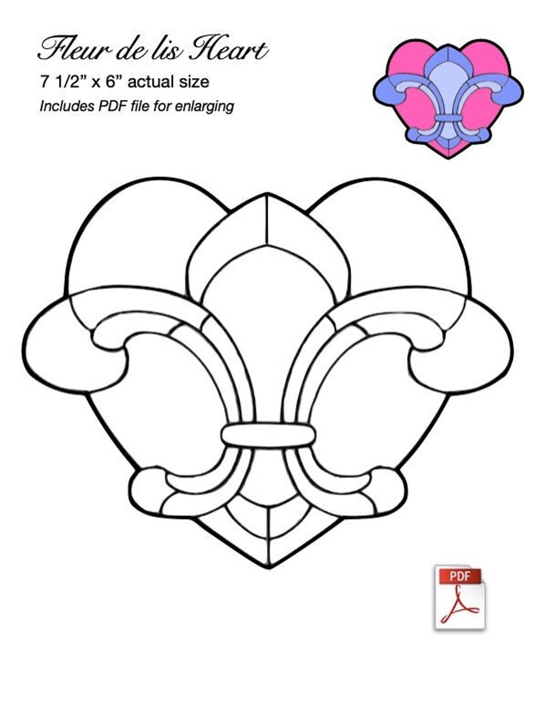 Fleur De Lis Heart Stained Glass Pattern PDF Etsy