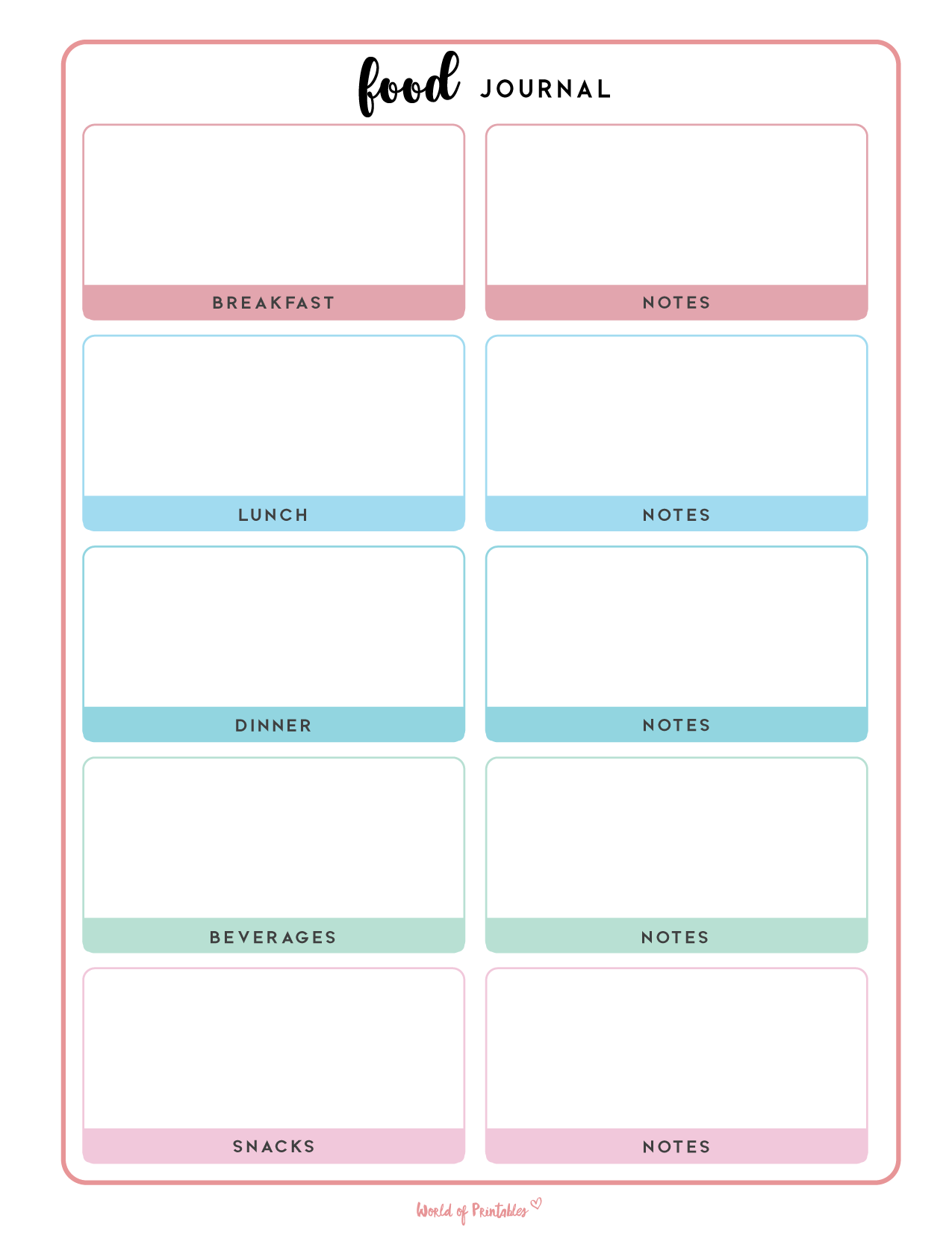 Food Journal Printables World Of Printables