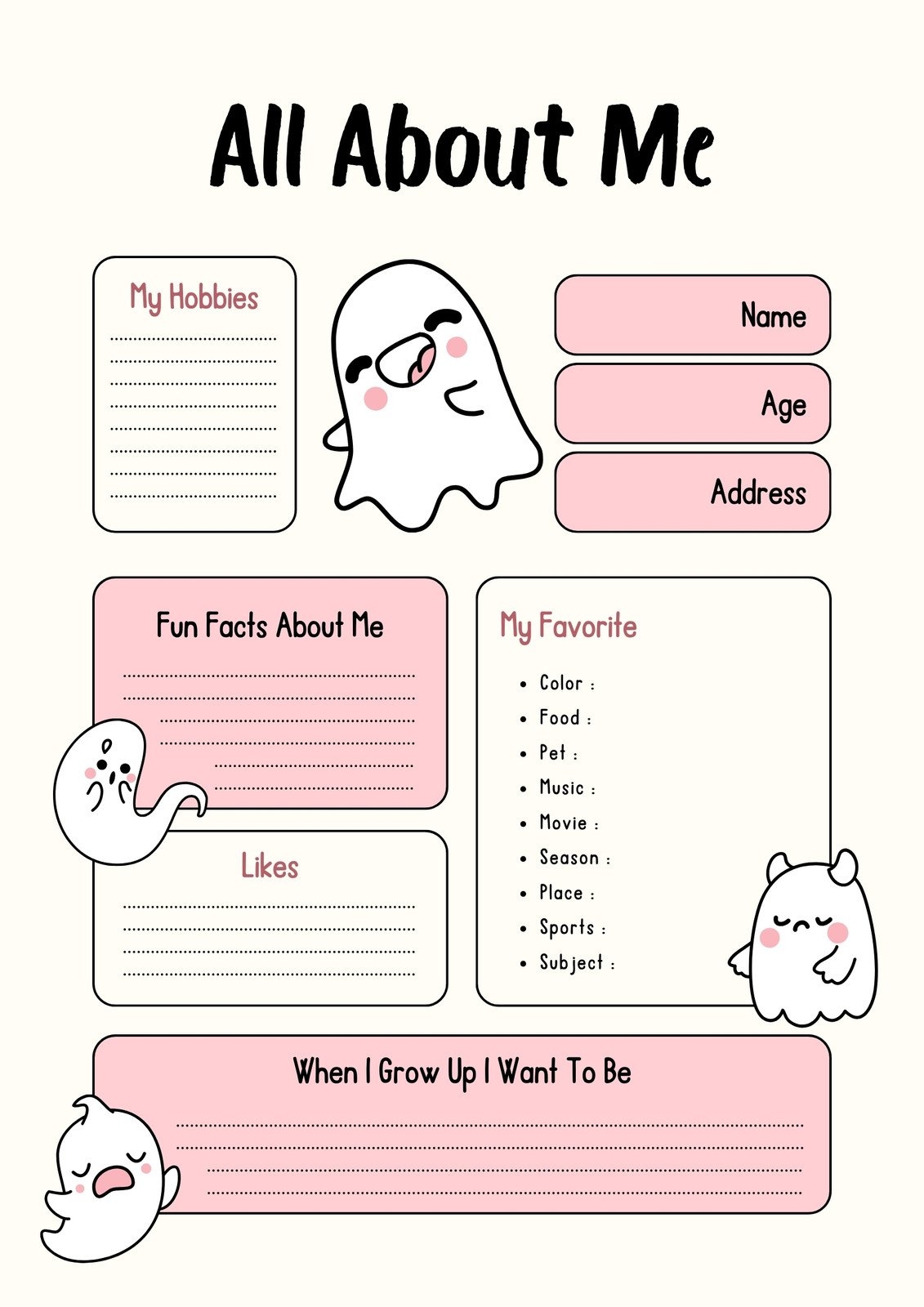 All About Me Questions Worksheet