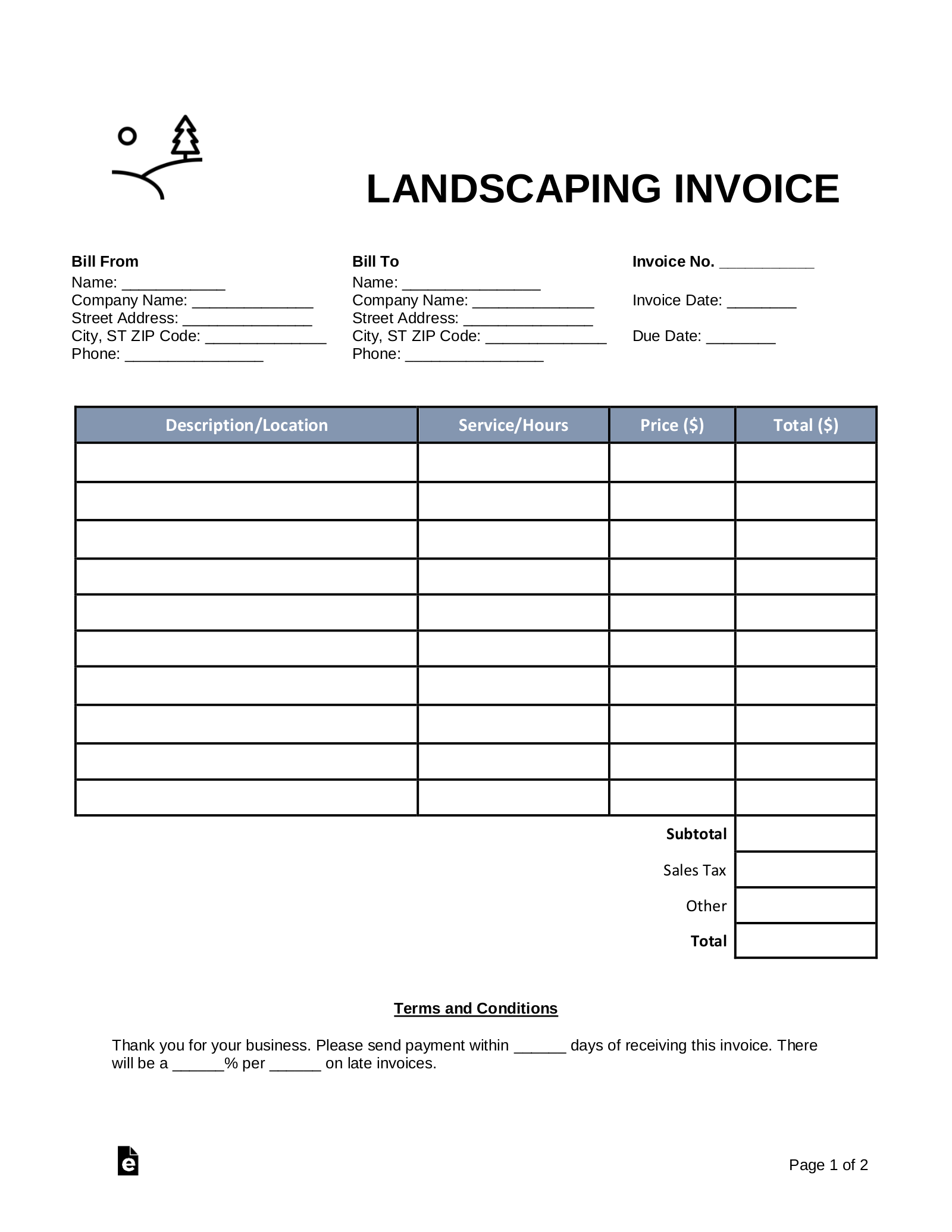 Free Blank Invoice Templates 30 PDF EForms