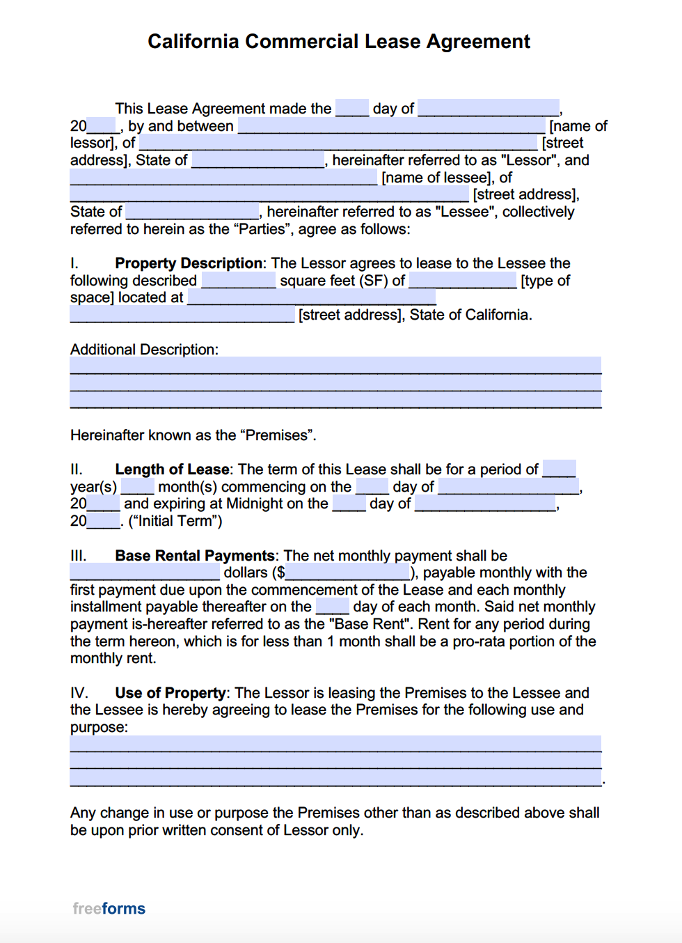Free California Commercial Lease Agreement Template PDF Word