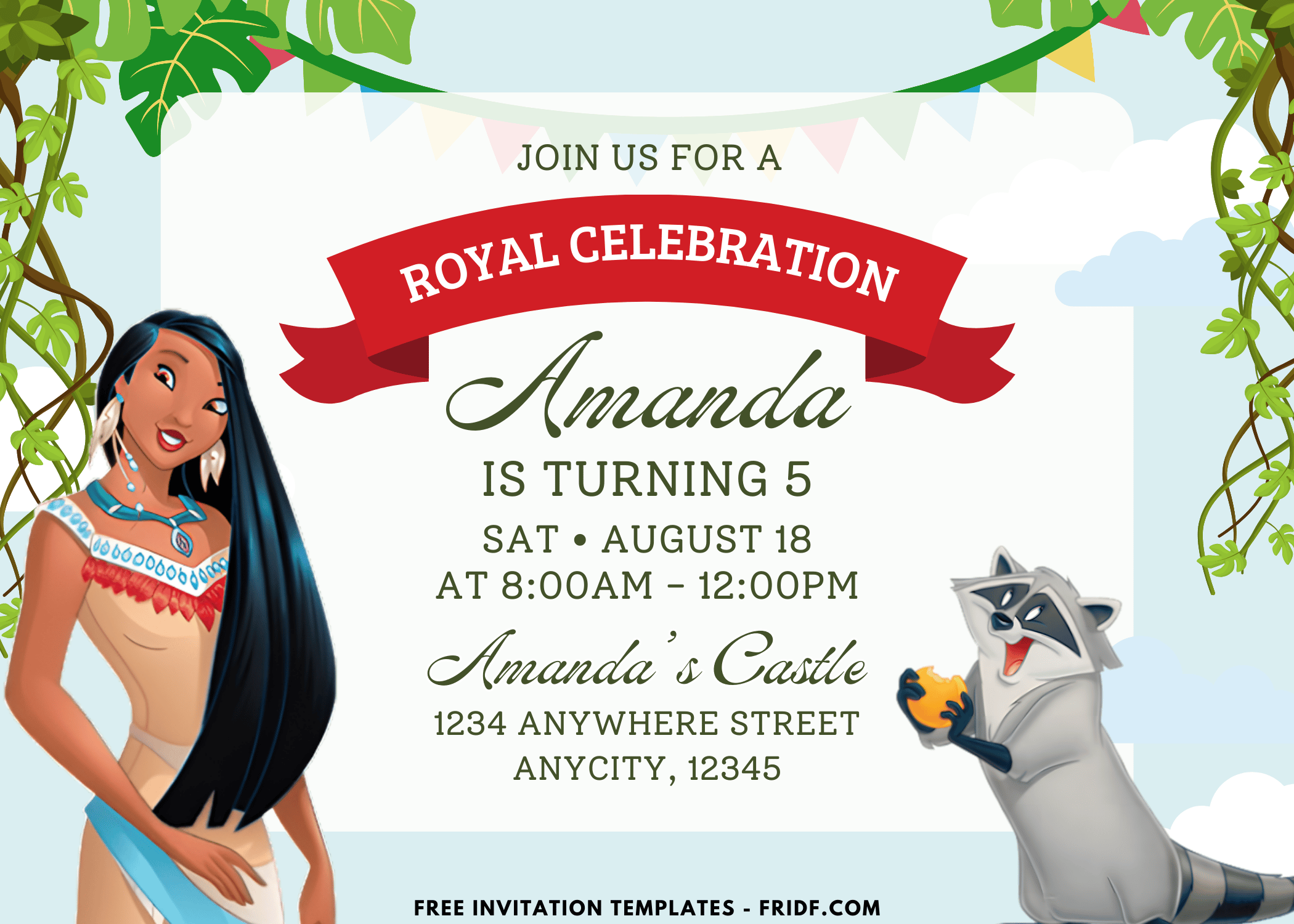 Free Canva Template Brave Princess Pocahontas Birthday Kits