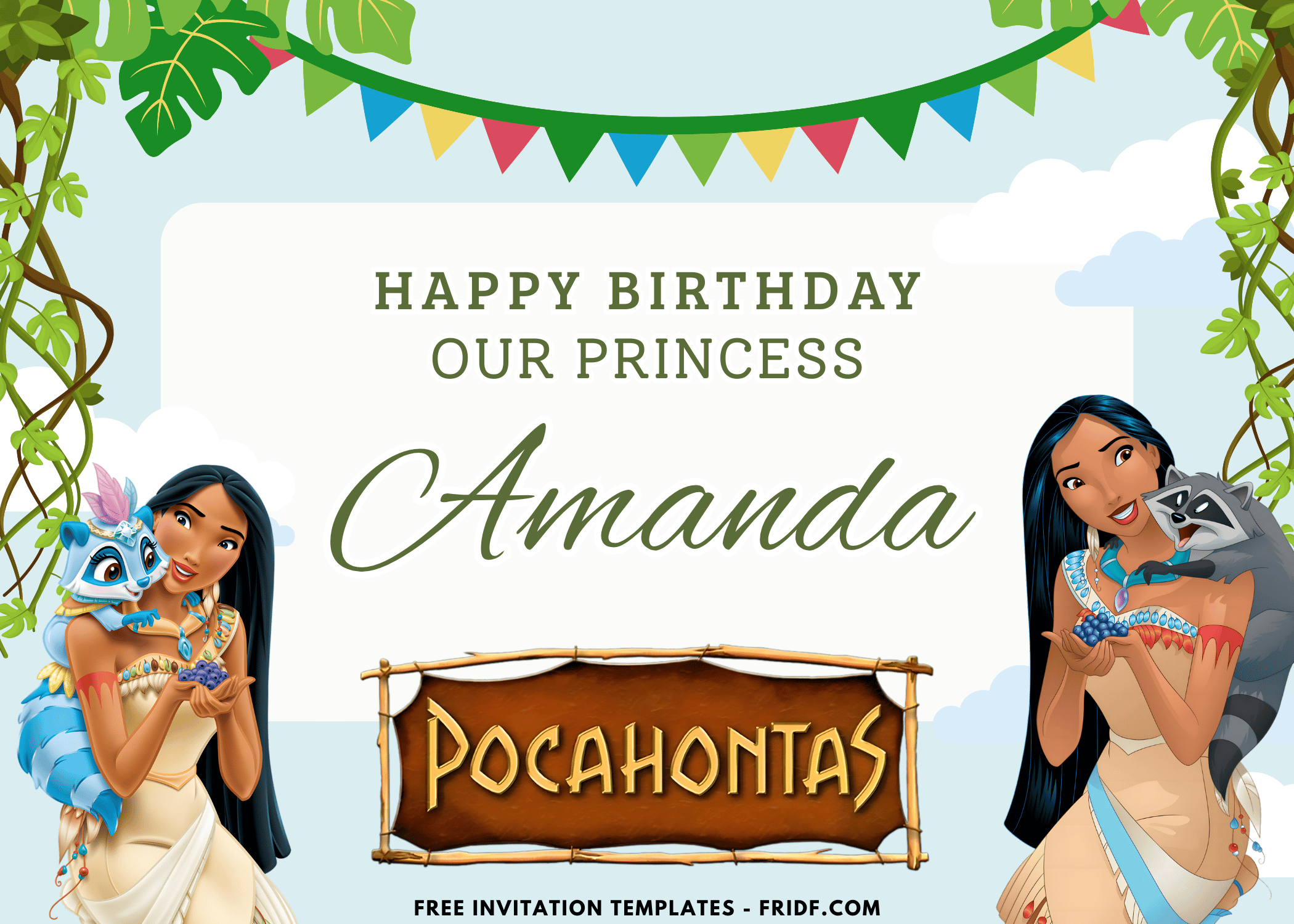 Free Canva Template Brave Princess Pocahontas Birthday Kits