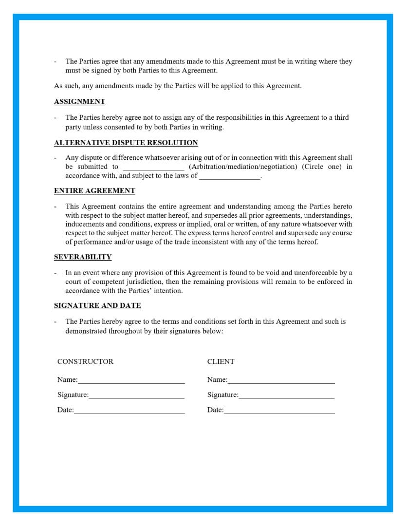 Free Printable Construction Contracts