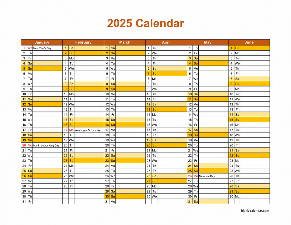 Annual Calendar Blank 2025 Printable
