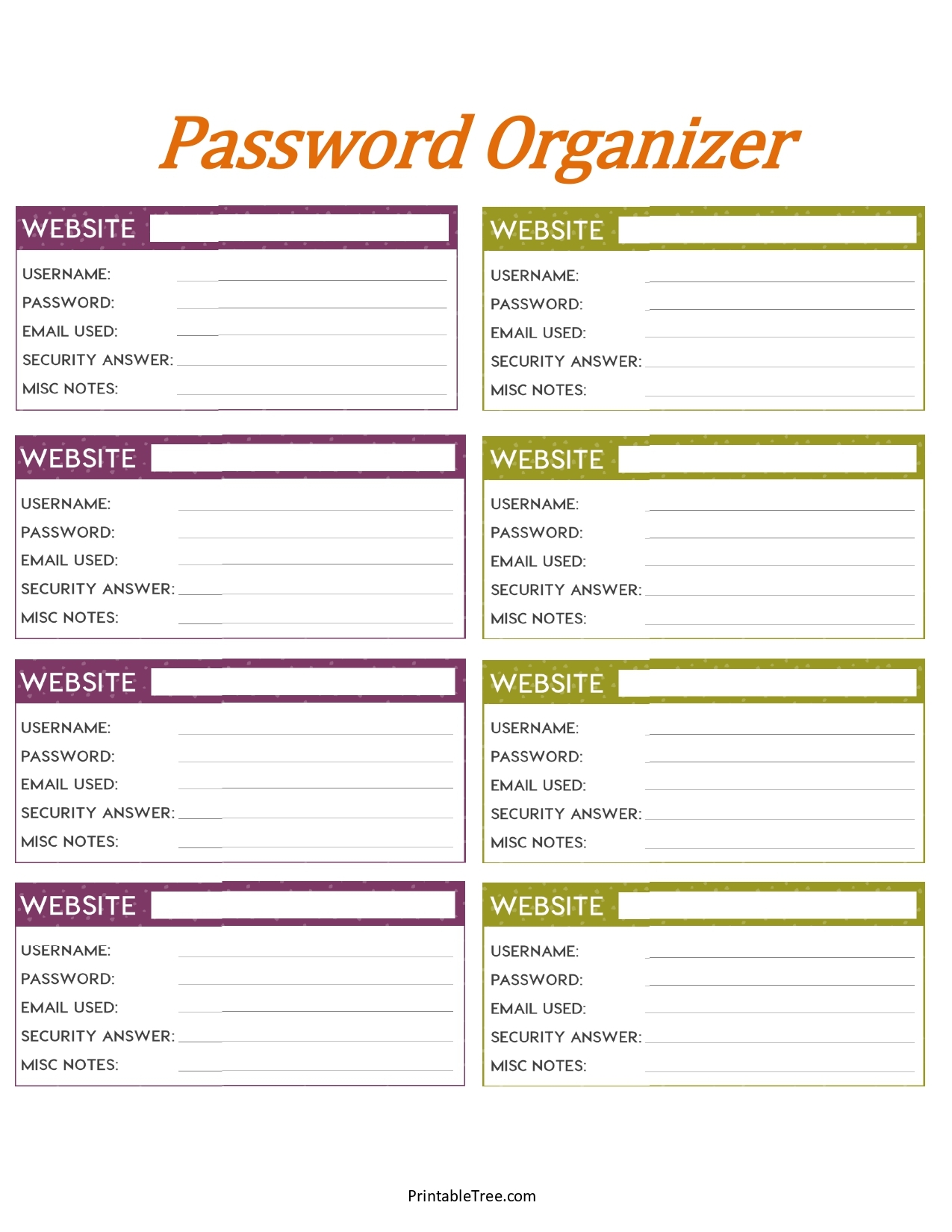 Free Printable Password Organizer Pdf