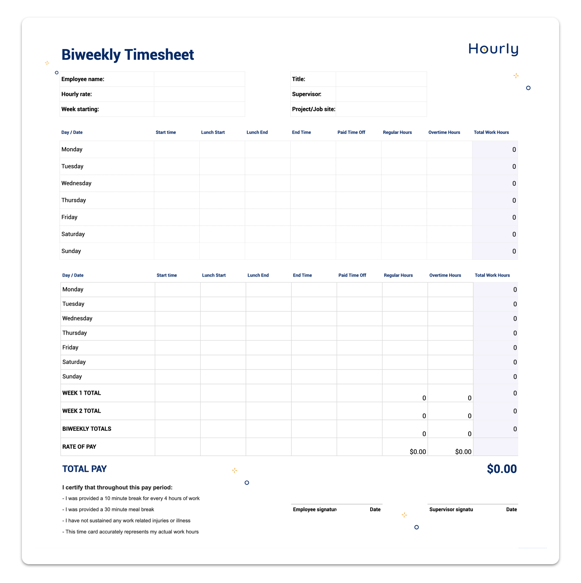 Free Printable Time Sheets Forms