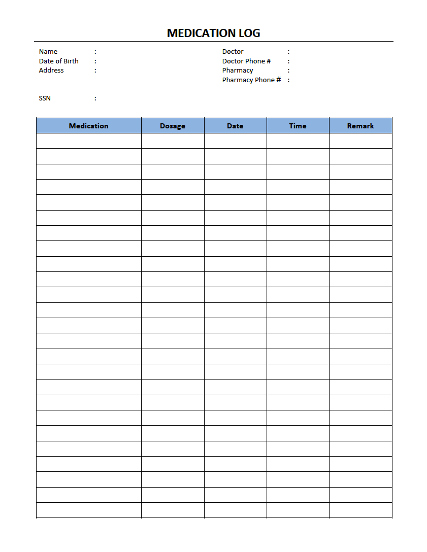 Free Printable Medication Log Pdf