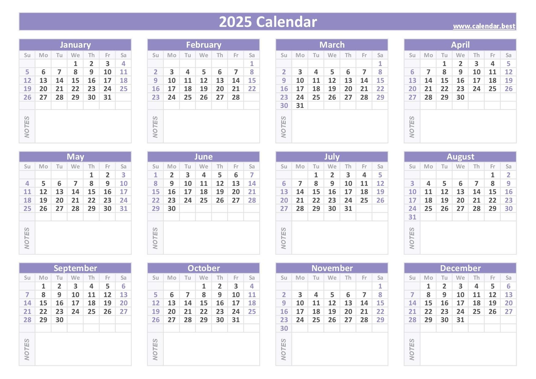 Printable 2025 Calendar With Holidays And Notes