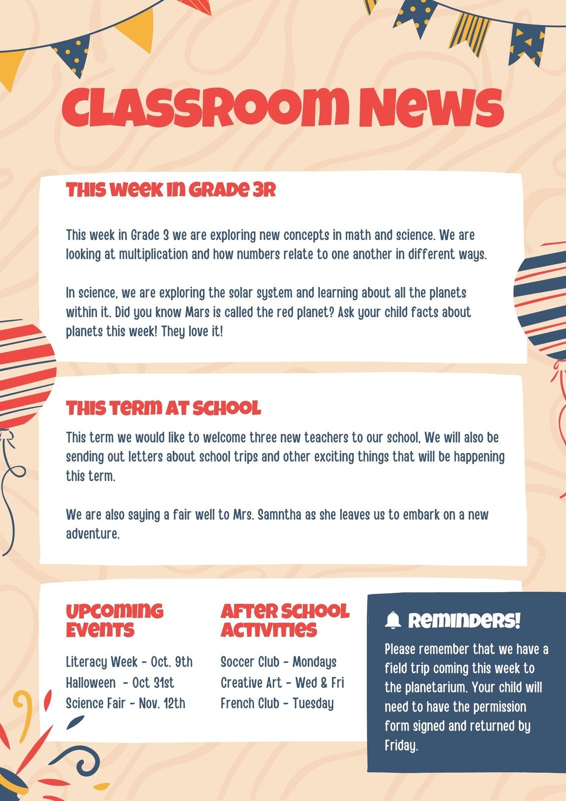 Free Printable Customizable School Newsletter Templates Canva
