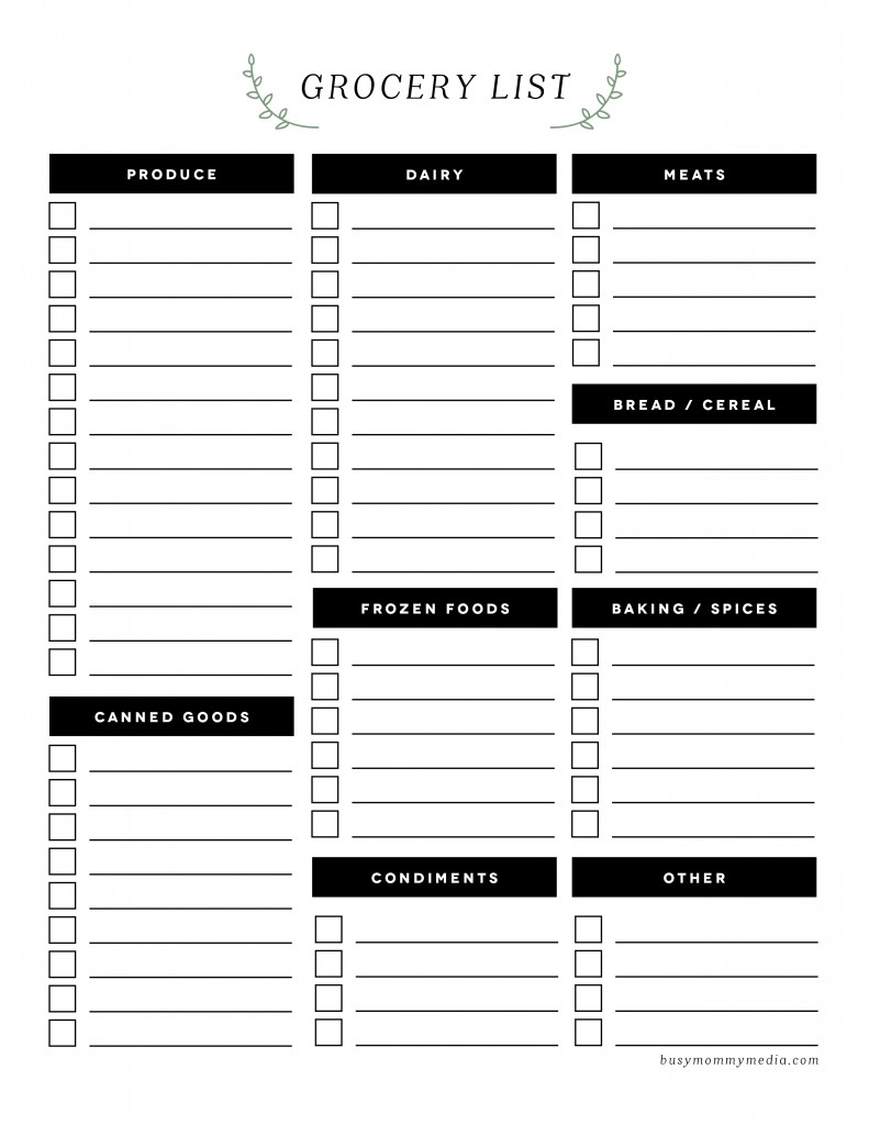 Free Printable Grocery List By Aisle