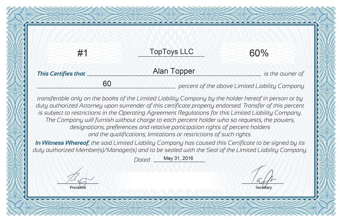 Free Printable Llc Membership Certificate