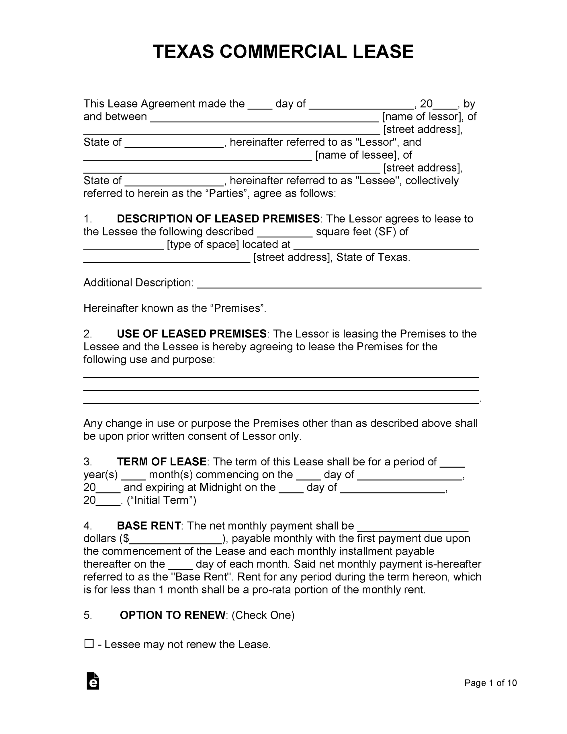 Free Printable Commercial Lease Agreement
