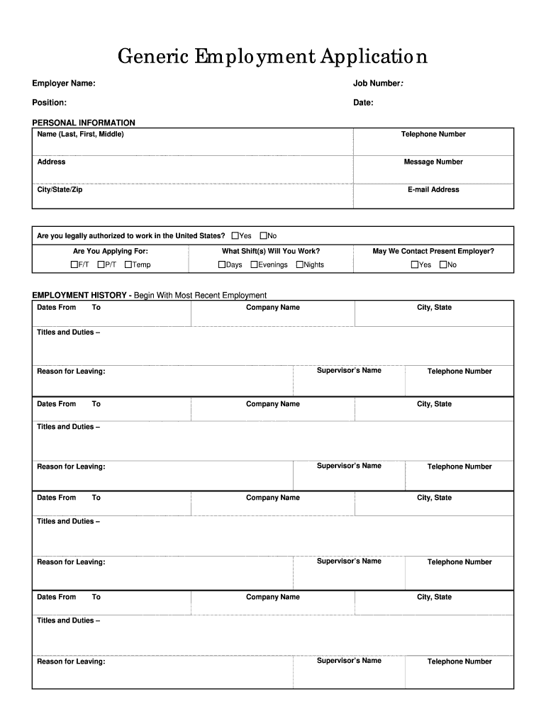 Free Printable Job Application
