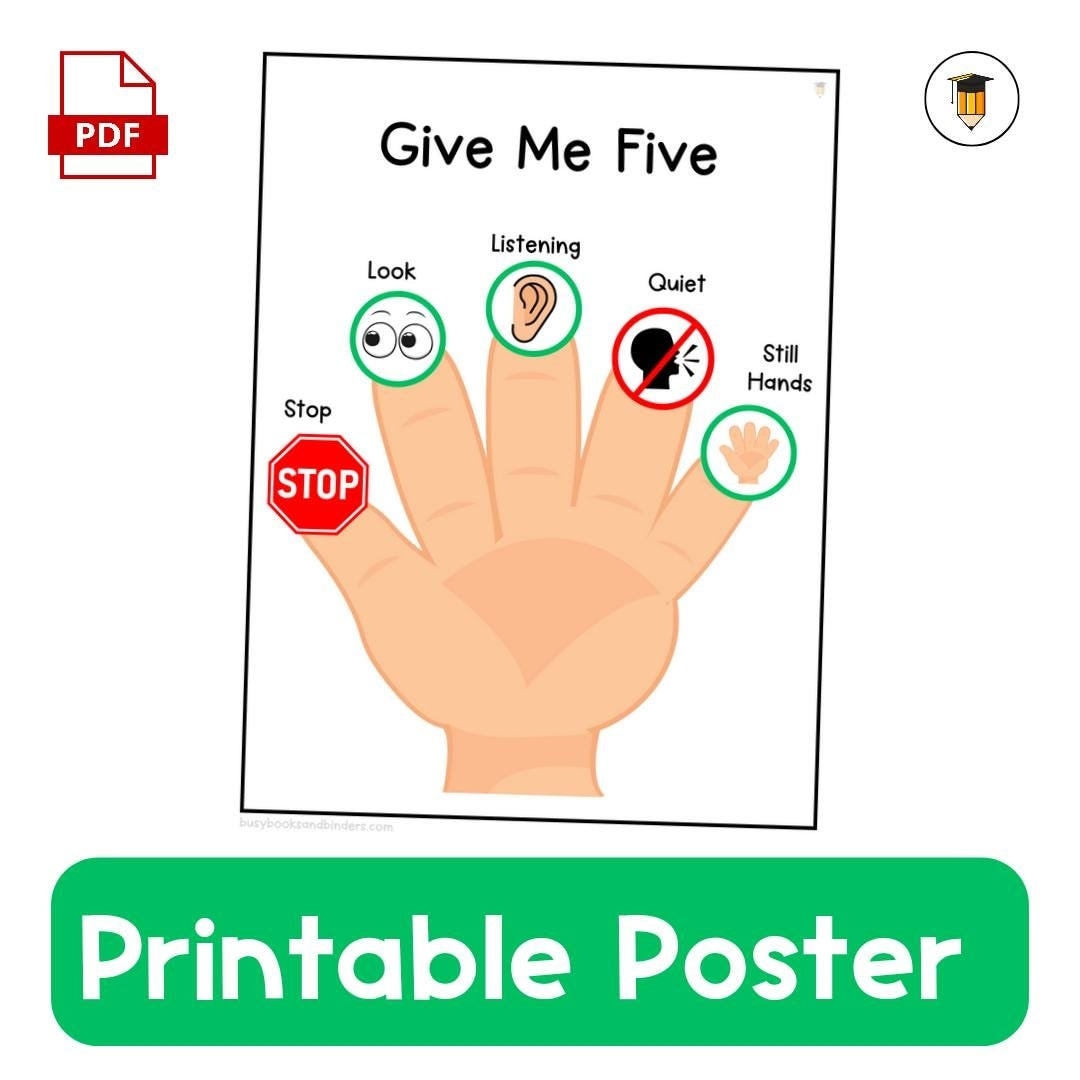 GIVE ME FIVE Whole Body Listening Classroom Poster Daycare Poster Educational Printable Social Skills Autism Teachers Etsy