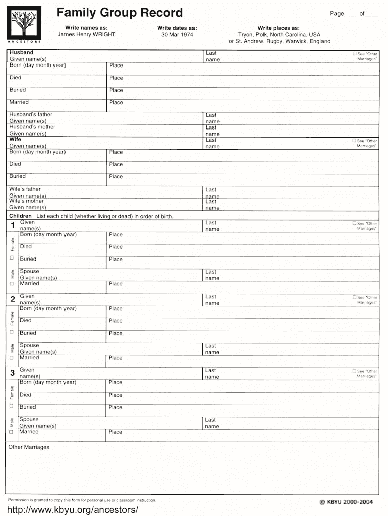 Free Printable Family Group Sheets