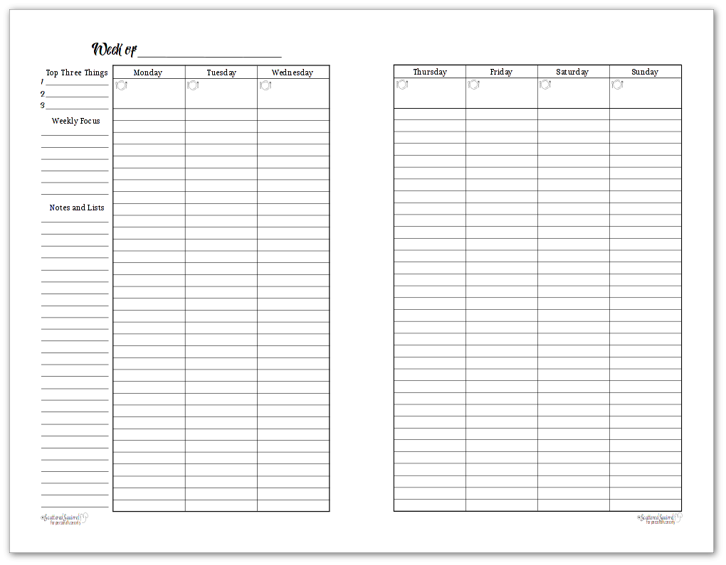 Free Printable Half Size Planner Pages