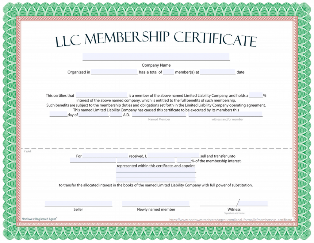 LLC Membership Certificate FREE Template