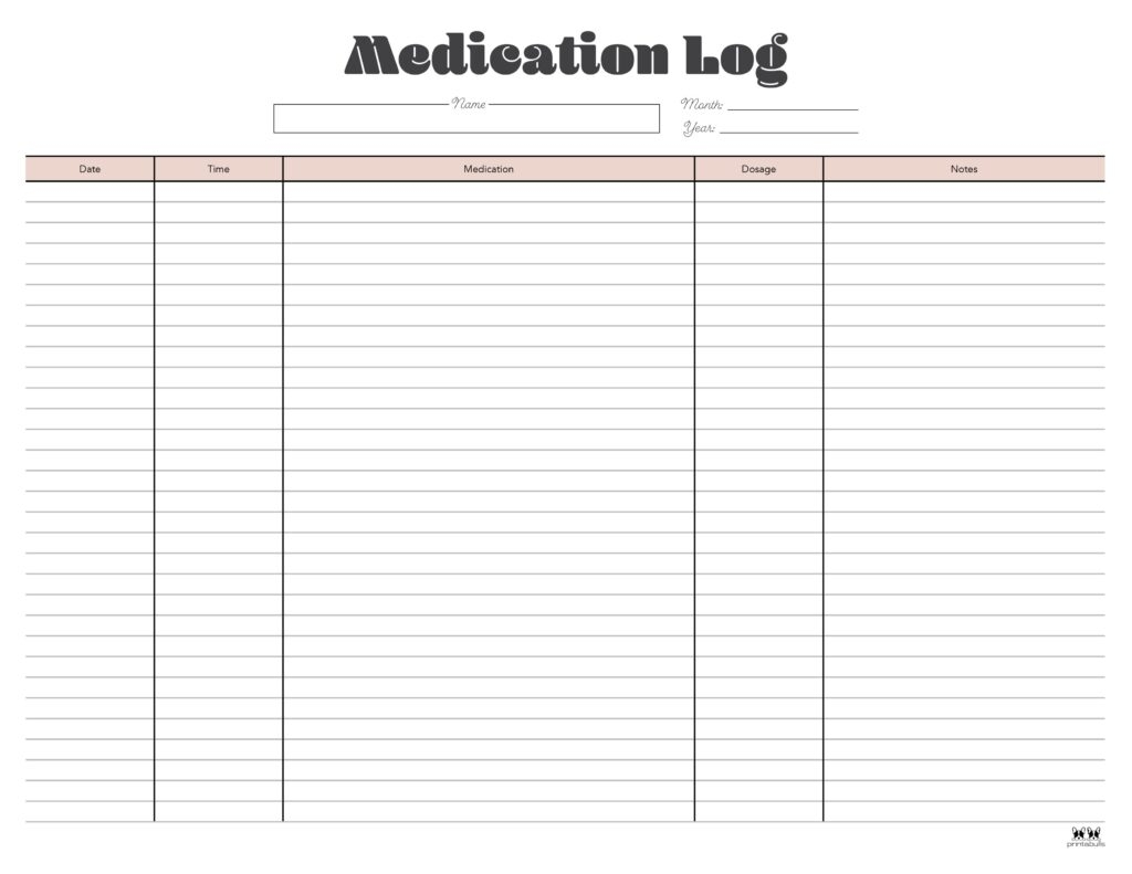 Medication Logs 25 FREE Printables Printabulls