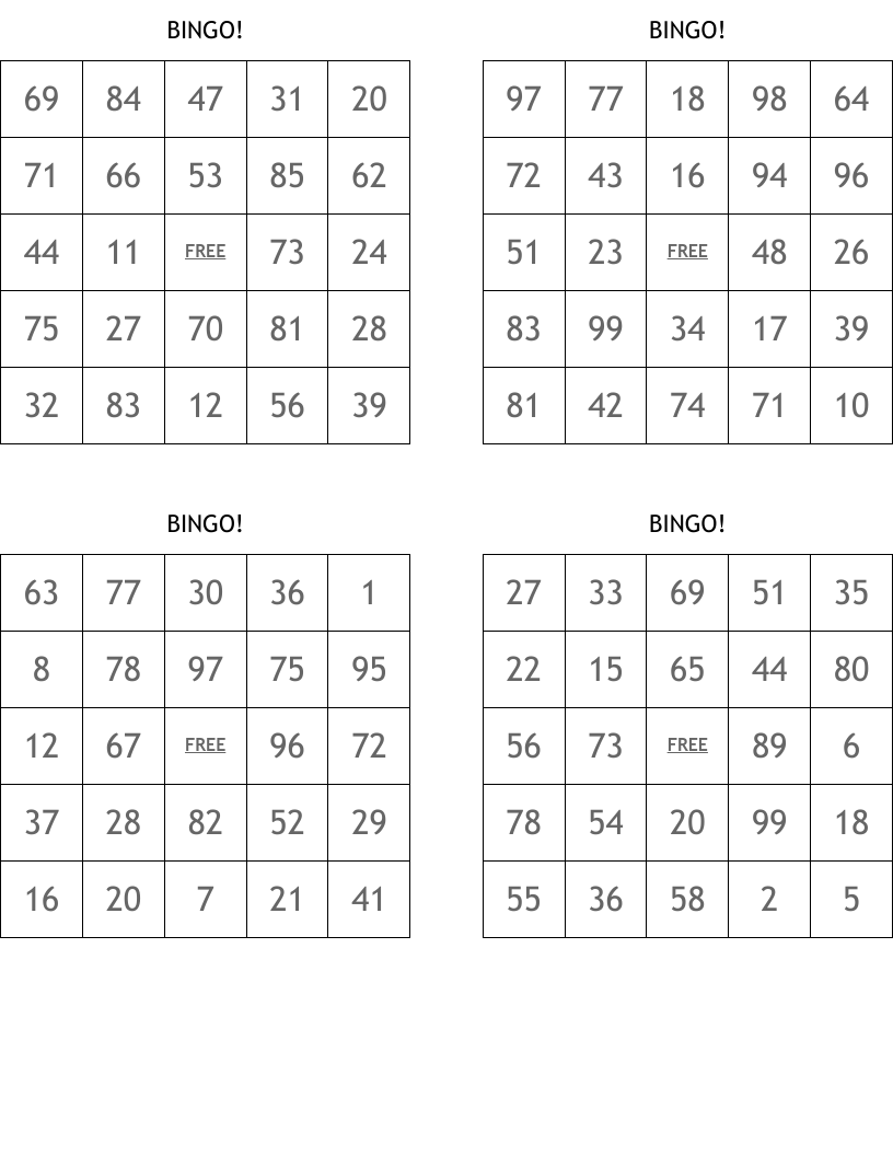 Free Printable Bingo Cards 1-75