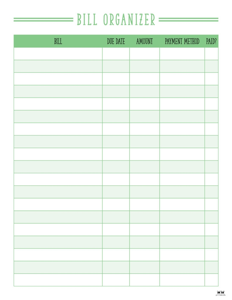 Free Printable Bill Organizer