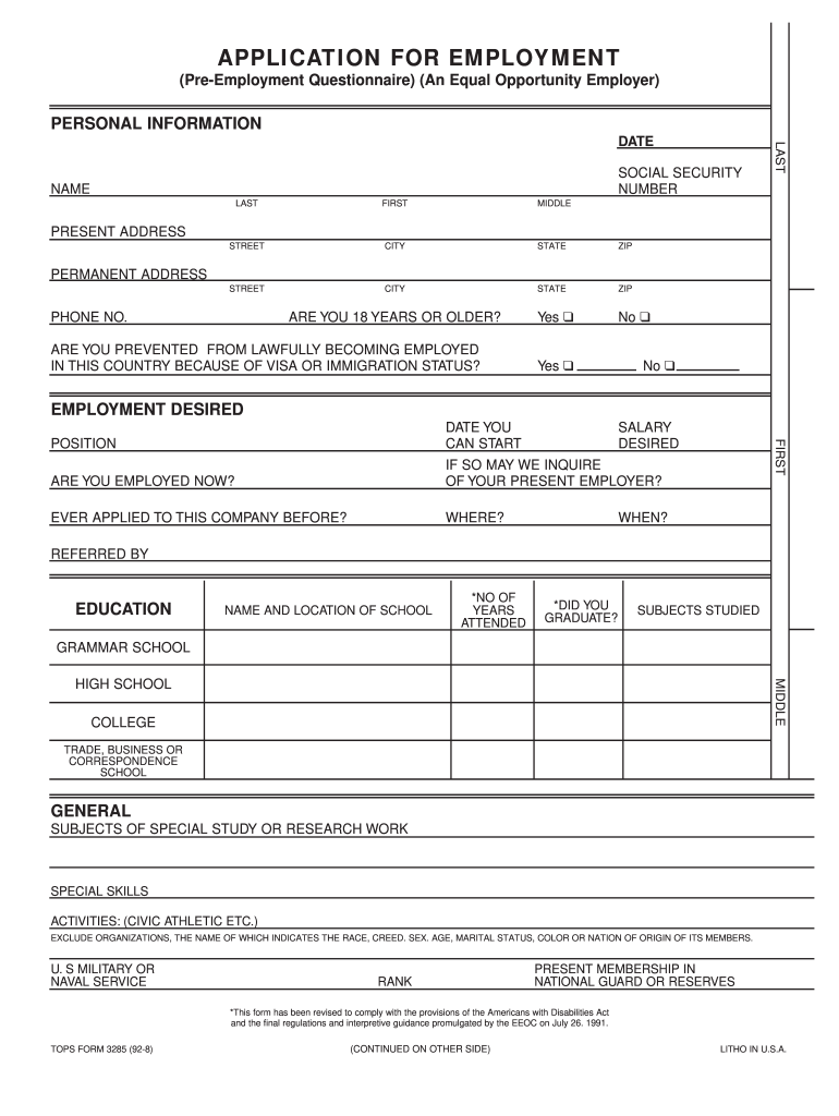 Free Printable Application For Employment Template