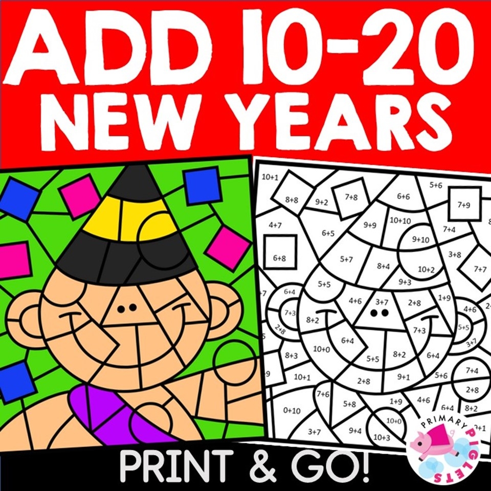 New Years Math Coloring Pages Addition Sums 10 To 20 Color By Number Code Sheets Made By Teachers