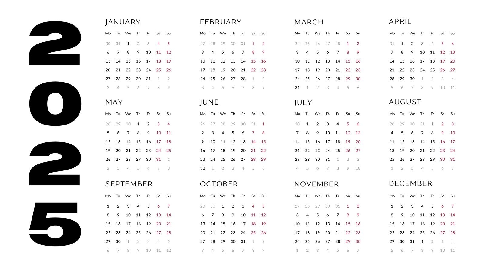Page 4 Free Printable Customizable Monthly Calendar Templates Canva