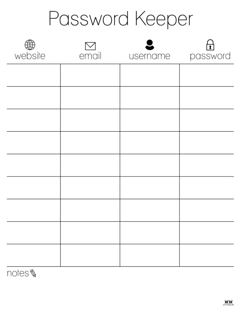 Free Password Keeper Template Printable