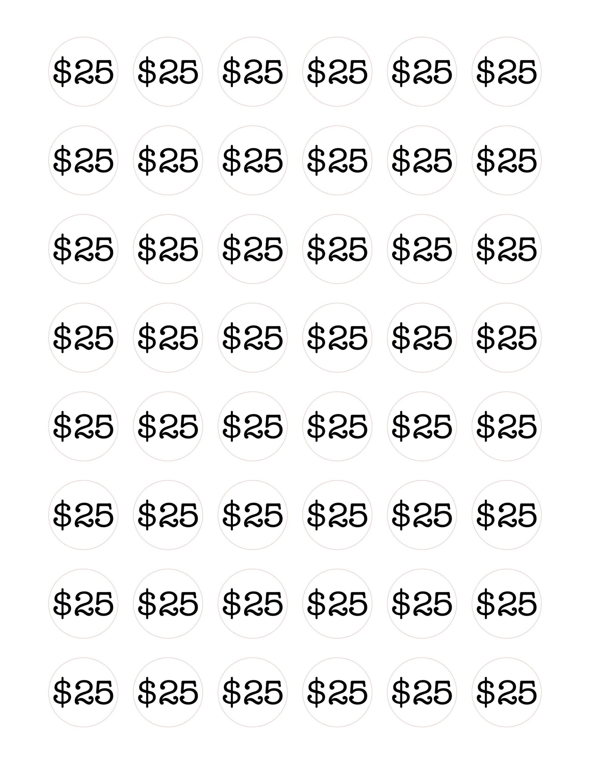Price Stickers To Cut On Silhouette Cameo cricut Machine 25 Dollar 1 inch Circles Etsy