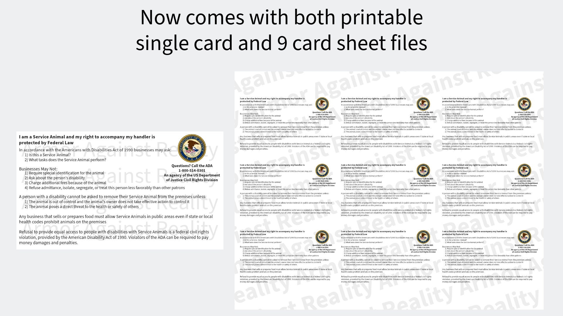 Printable ADA Service Dog Rights Information Card Etsy