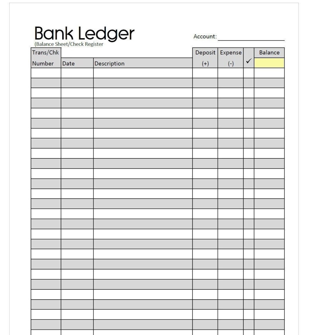 Printable Minimalist Bank Ledger Check Register Balance Sheet Digital Download Unlimited Prints 2 Sizes Letter A5 Etsy