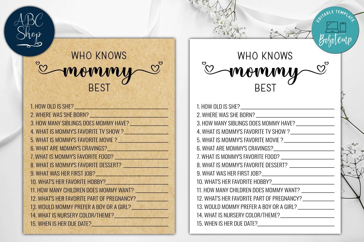 Who Knows Mommy Best Free Printable