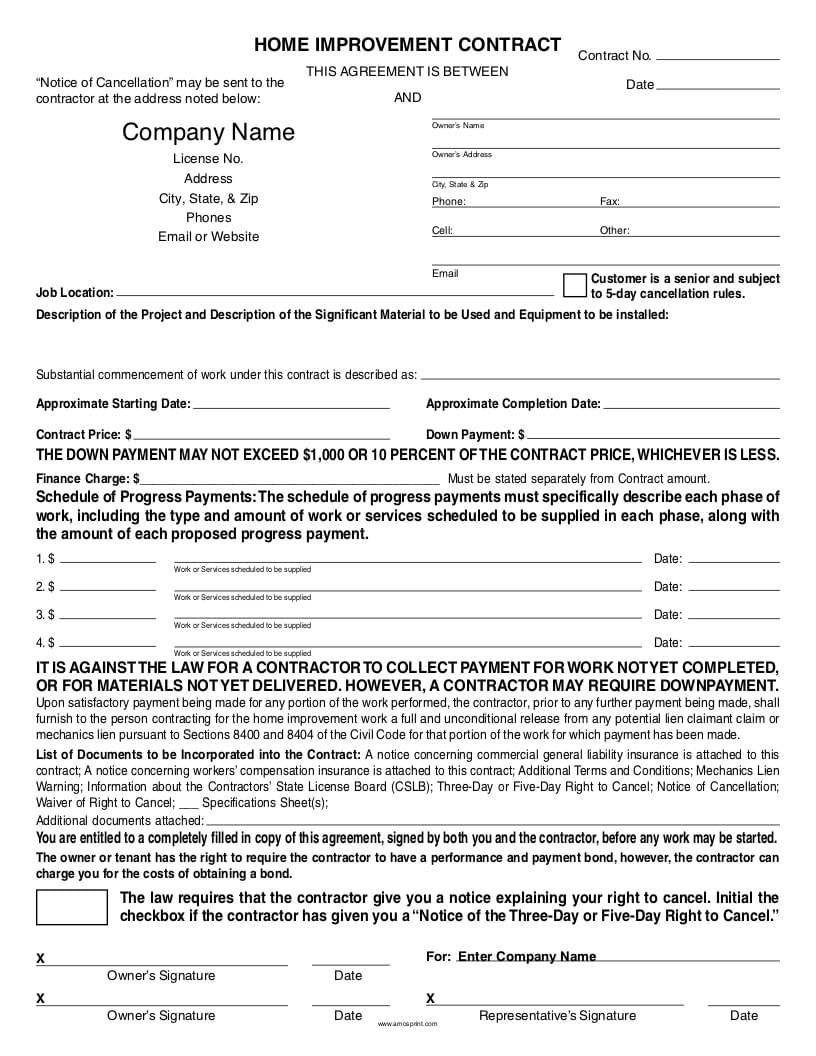 Ready to Use PDF Word California Home Improvement Contracts