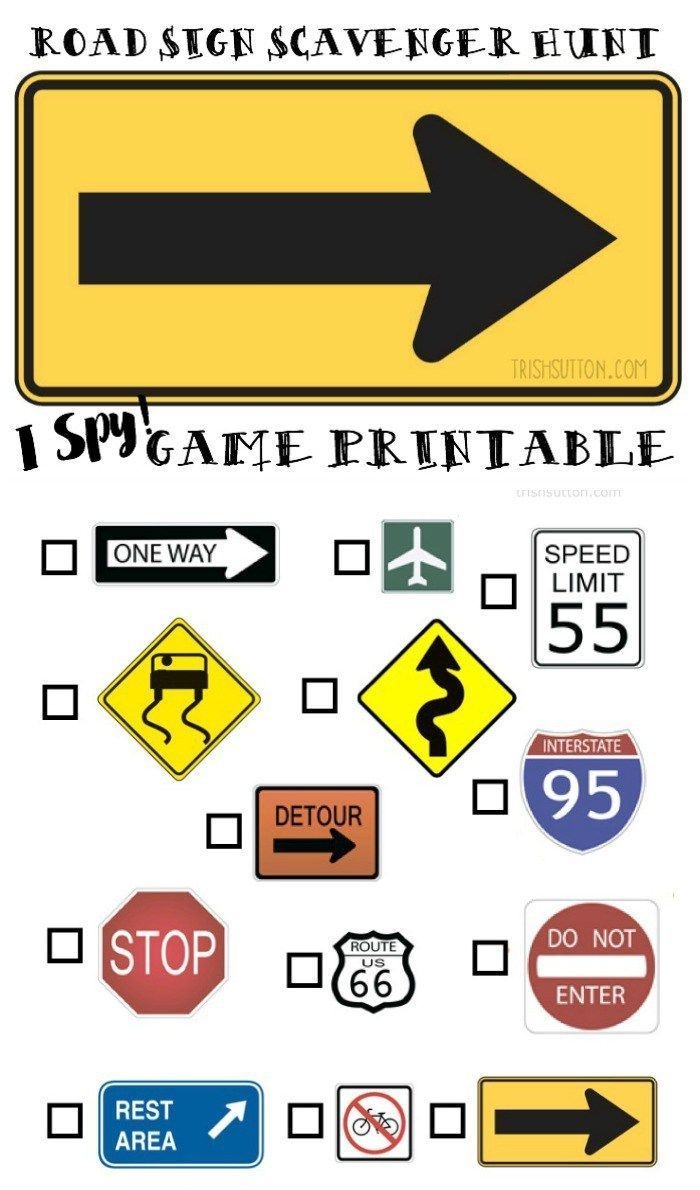 Road Sign Scavenger Hunt I Spy Game Printable Trish Sutton