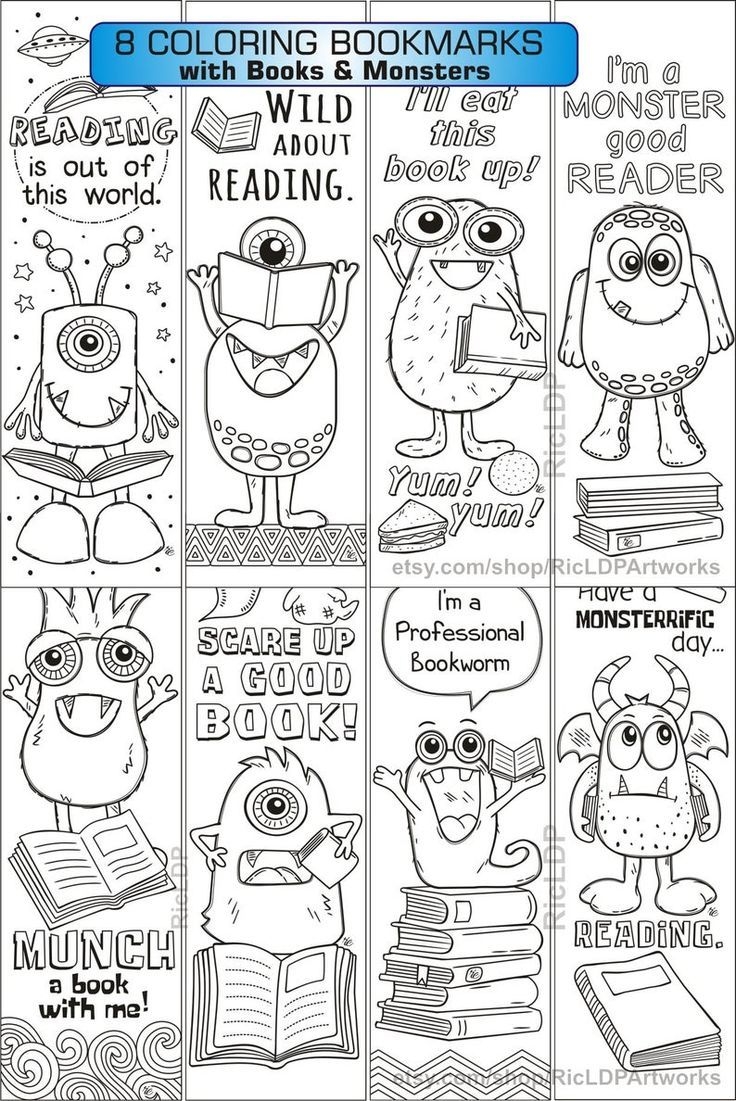 Set Of 8 Coloring Bookmarks With Monster Drawings Cute Etsy Coloring Bookmarks Coloring Bookmark Coloring Bookmarks Bookmarks Kids Coloring Bookmarks Free