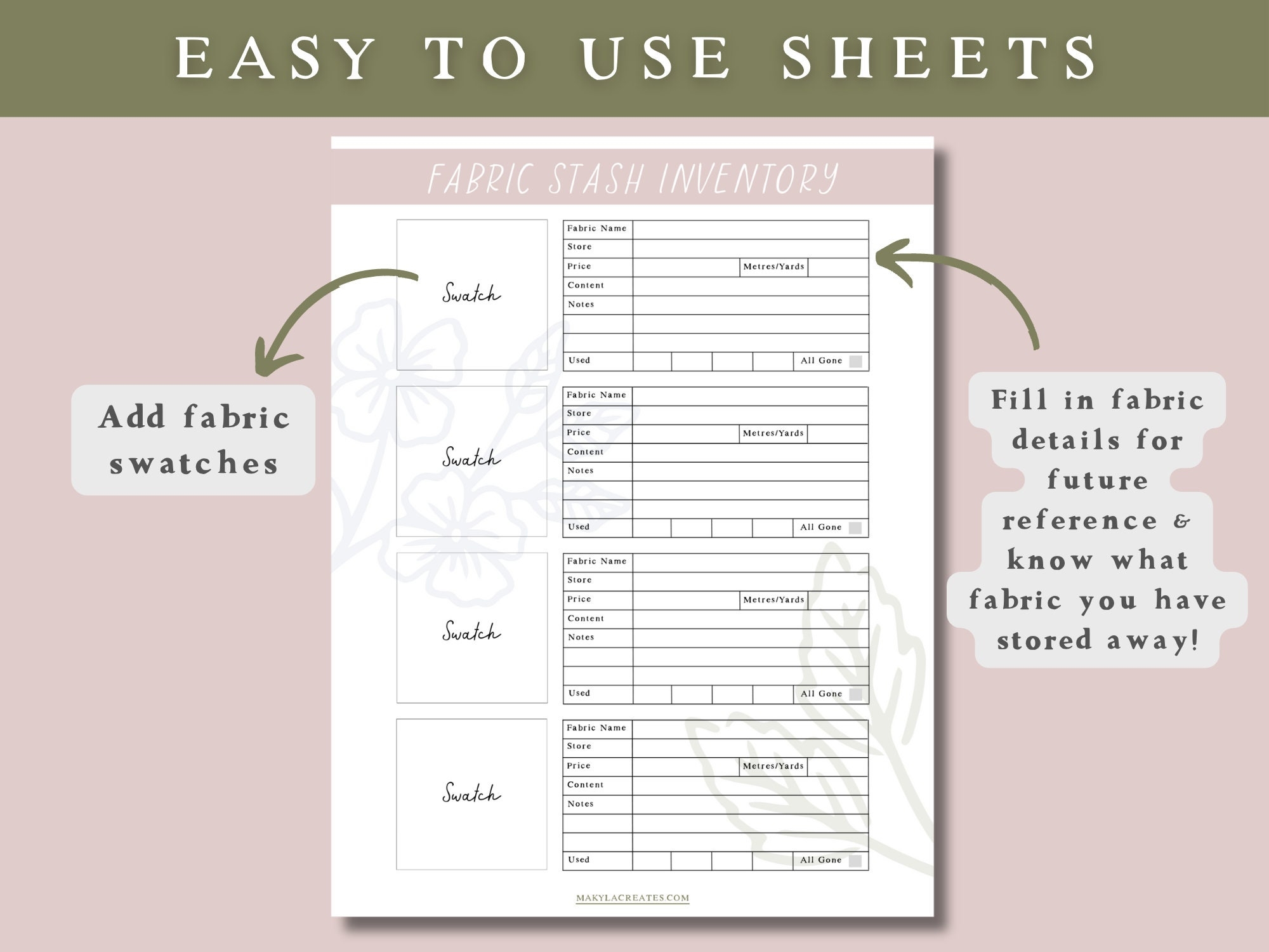 Printable Fabric Inventory Sheets Free