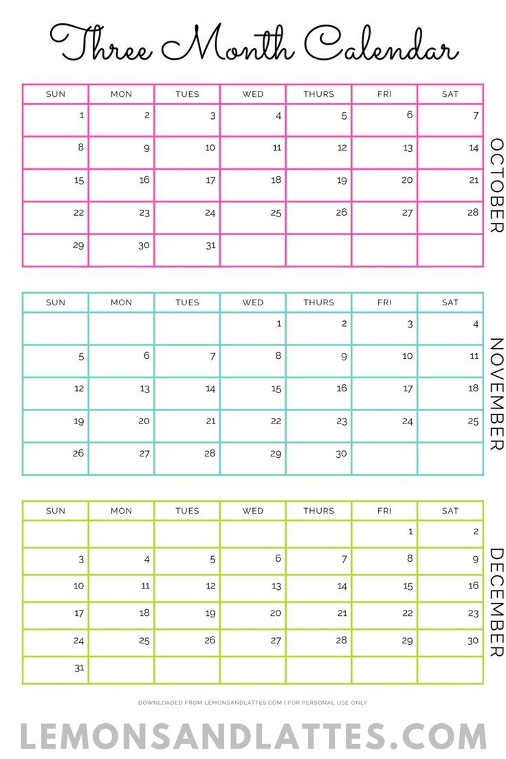 3 Month Calendar Free Printable