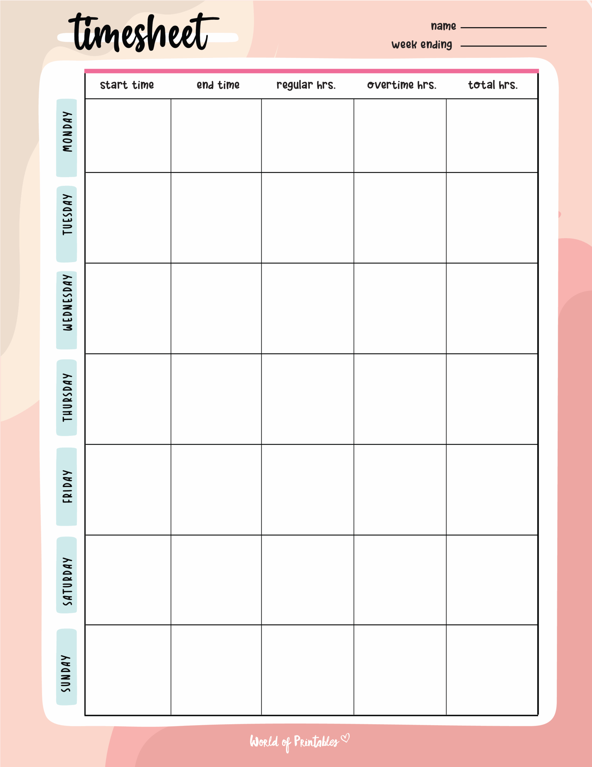 Timesheet Template Free Printable