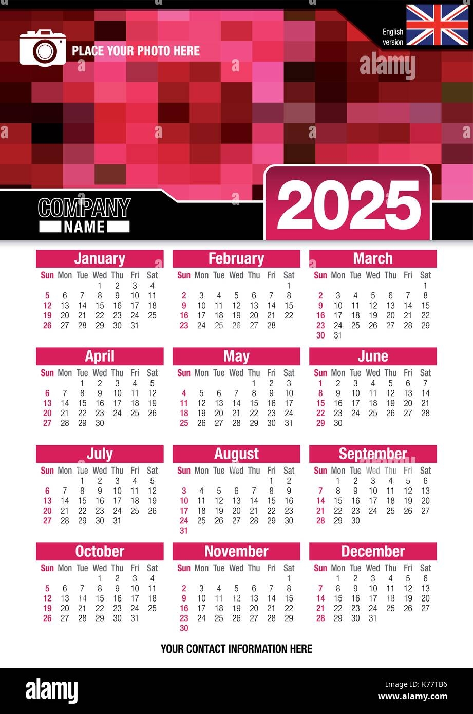 A4 Size Calendar 2025