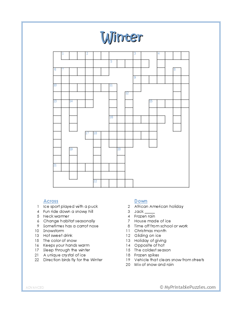 Free Crossword Puzzles Printable