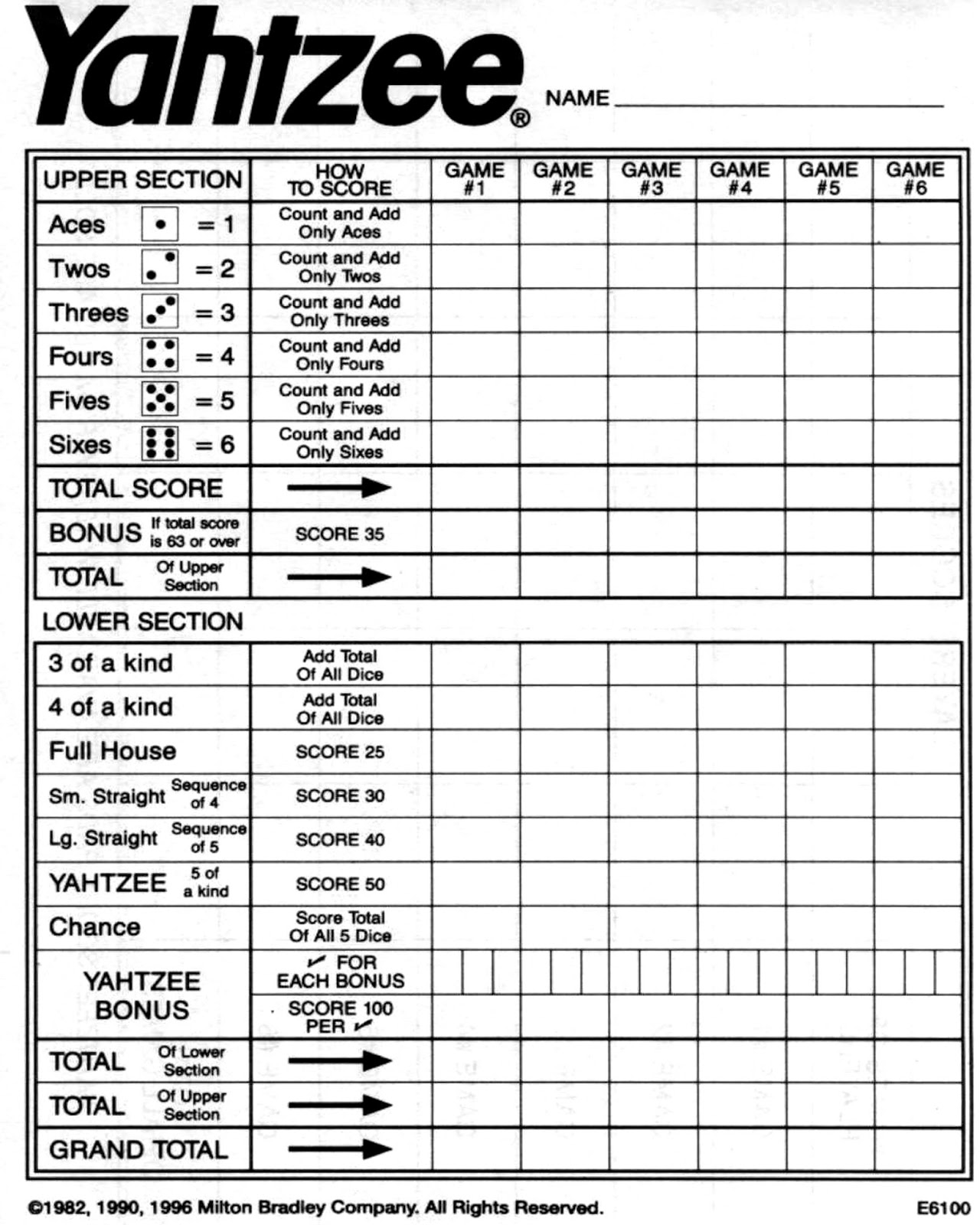 Free Printable Yahtzee Score Sheets
